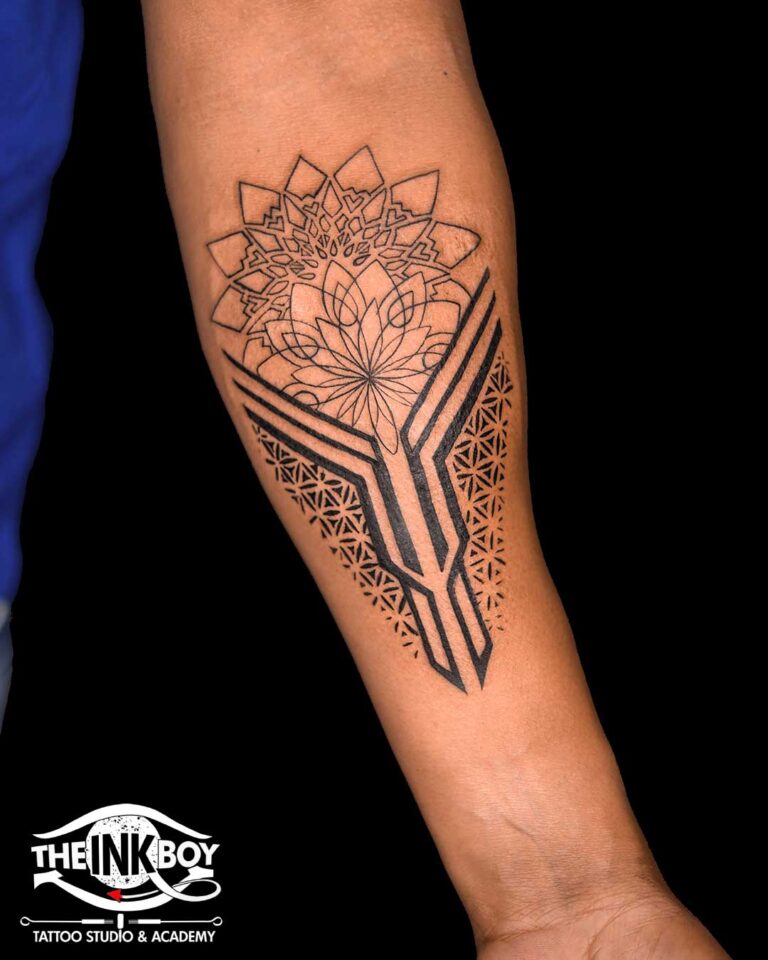 tattoosbytiffany:mandala-forearm-forearm-half-sleeve-mandala -rose-black-and-grey